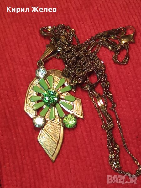 МНОГО КРАСИВ ПОЗЛАТЕН МЕДАЛЬОН КОЛИЕ ВЕРИЖКА МАСИВНА ПОЗЛАТА с БОХЕМСКИ КРИСТАЛИ и ОЛИВИН 20832, снимка 1