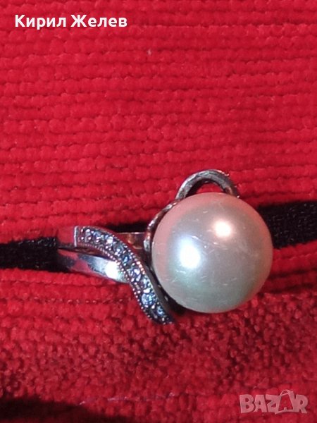 СКЪПОЦЕНЕН БЕЛ ЕПОК СТИЛ СРЕБЪРЕН ПРЪСТЕН РОДИРАНО СРЕБРО 925 с ОГРОМЕН БИСЕР и ЦИРКОНЧЕТА 26838, снимка 1