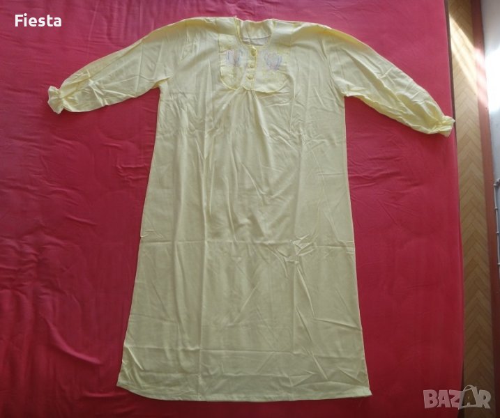 Нова дълга нощница 100% памук в жълто с дълъг ръкав, снимка 1