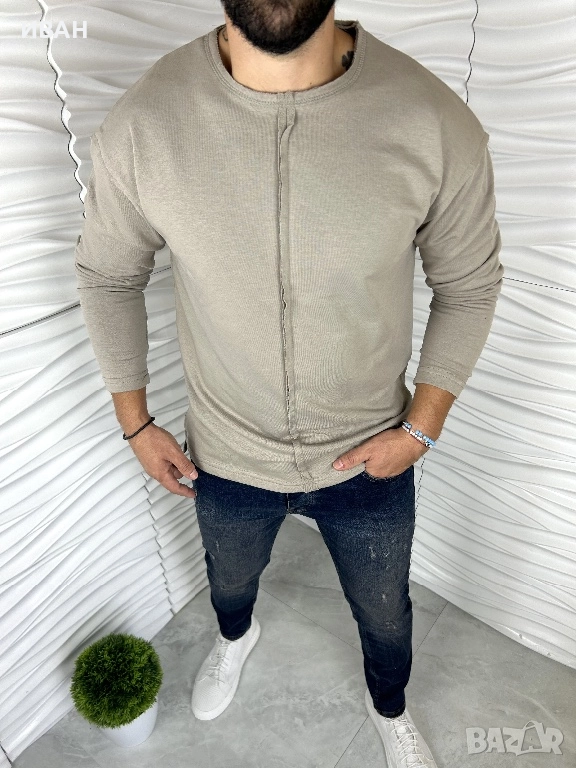 Мъжка блуза в светло бежово с ръб, снимка 1