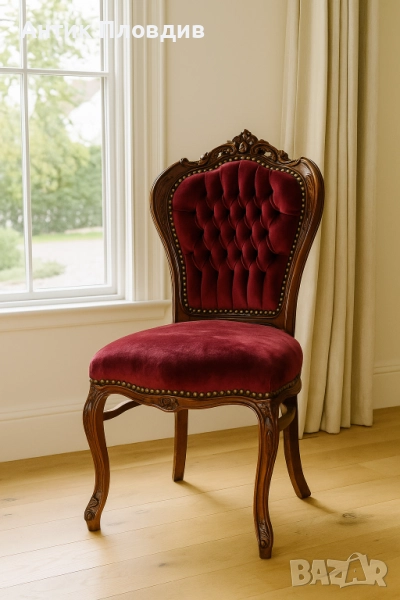 Декоративен стол в Луи XV стил с тапицерия от кадифе – нова изработка, снимка 1