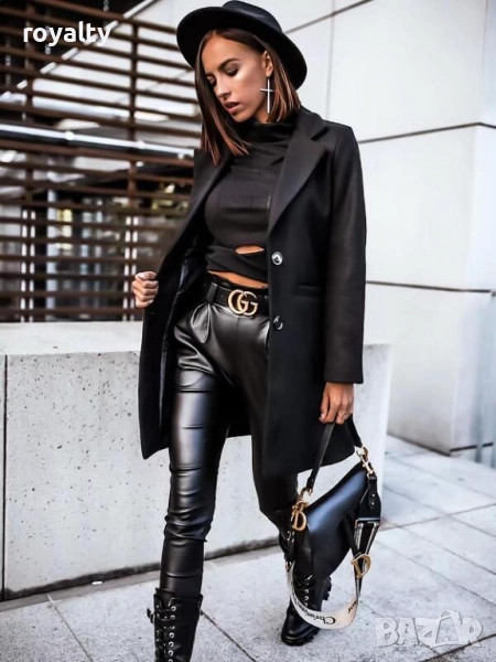 Дамско стилно черно палто с хастар, снимка 1