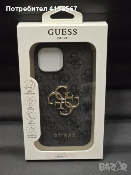 Защитен калъф Guess с метално лого PU,  за iPhone 15, черен, снимка 1