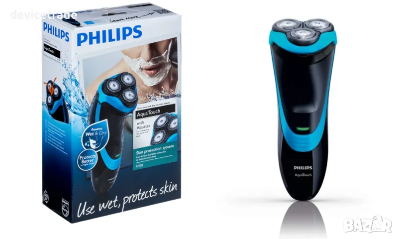 Самобръсначка AquaTouch Philips AT750/16, Акумулатор, Черна/Синя, снимка 1