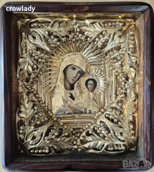 Стара позлатена Руска Домашна Икона разкошна оригинал 19 век, снимка 1
