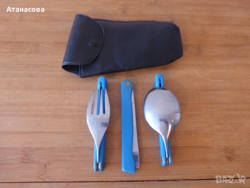 Комплект сгъваеми ножче вилица и лъжица с калъф СССР 1976 г, снимка 1