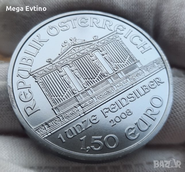Инвестиционна сребърна монета 1 унция 1½ Euro Vienna Philharmonic, снимка 1