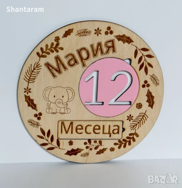 Дървена milestone табелка с име за месечни бебешки снимки, снимка 1