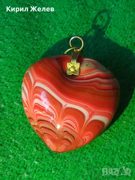 СЪРЦЕВИДЕН МЕДАЛЬОН от ШЛИФОВАН ПОЛУСКЪПОЦЕНЕН КАМЪК РЪЧНА ИЗРАБОТКА и БРОНЗ 6781, снимка 1