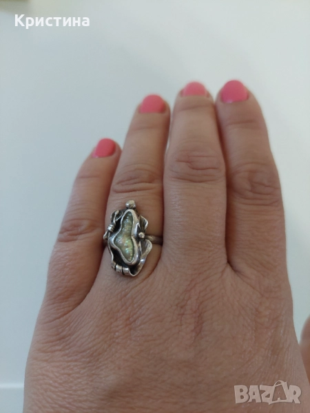 Сребърен пръстен с речна перла , снимка 1