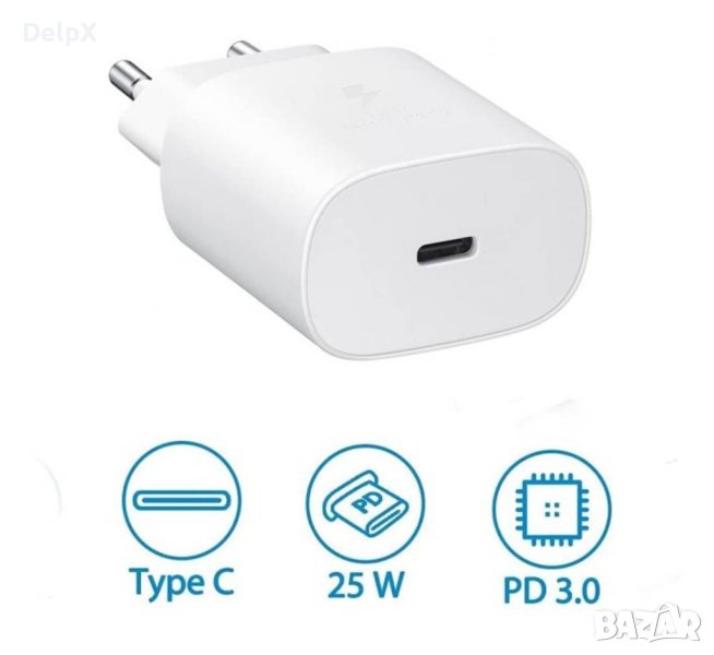 Комплект, мрежово зарядно, съвместимо с Samsung, бързо зареждане, кабел, USB-C, Type-C, 25W, снимка 1