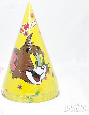 Том и Джери Tom and Jerry жълта картонена малка парти шапки шапка рожден ден, снимка 1
