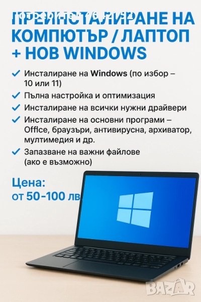 Преинсталиране на компютри и лаптопи с нов Windows, снимка 1