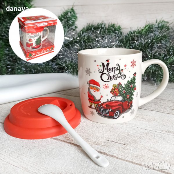 3268 Коледна чаша с капак и лъжичка в подаръчна кутия, 320 мл, снимка 1