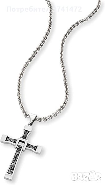 Колие с кръст, висулка с цвят черно и металик, снимка 1