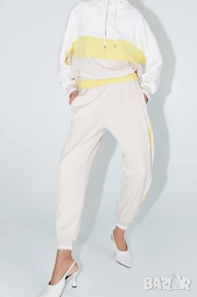 Дамски джогър панталон със странична ивица Zara, 98% памук, Екрю, XXL, снимка 1