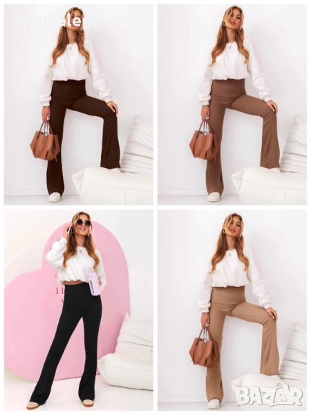 Дамски оребрени разкроени панталони Gloyd, 4цвята , снимка 1