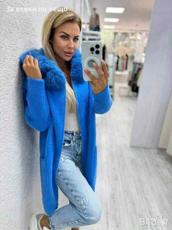 Дамска Синя Кашмирена Жилетка Код ST, снимка 1