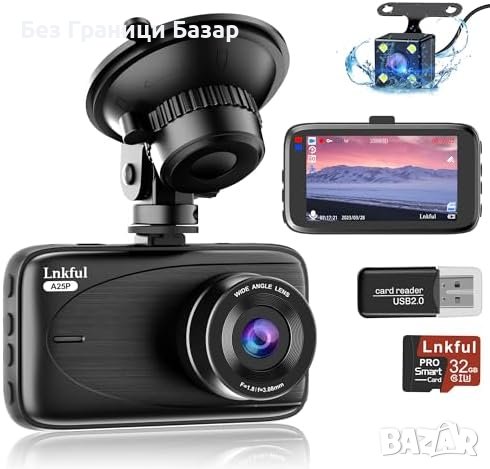 Нова Автомобилна Камера Двойна, 3" IPS, HDR, 24ч Паркинг Защита, снимка 1