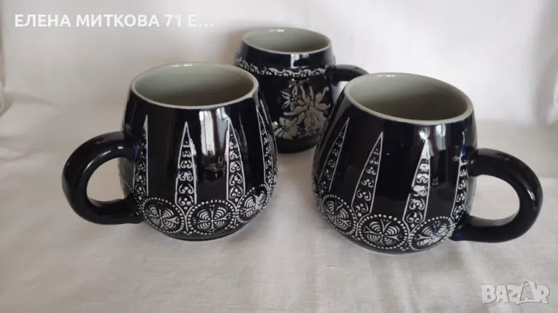 Немски релефни керамични халби кобалт - 500 мл -3 бр, снимка 1