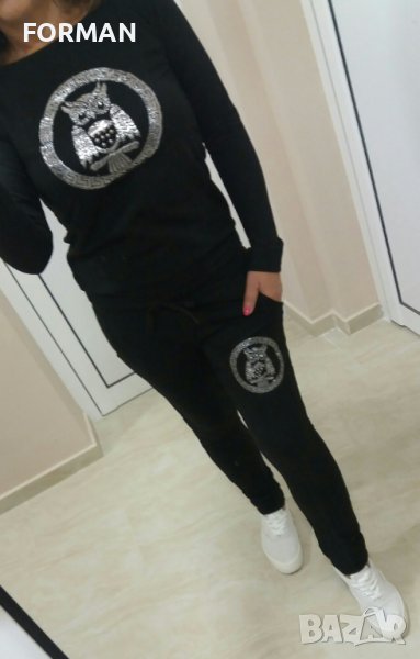 Черен екип със сребриста щампа сова, снимка 1