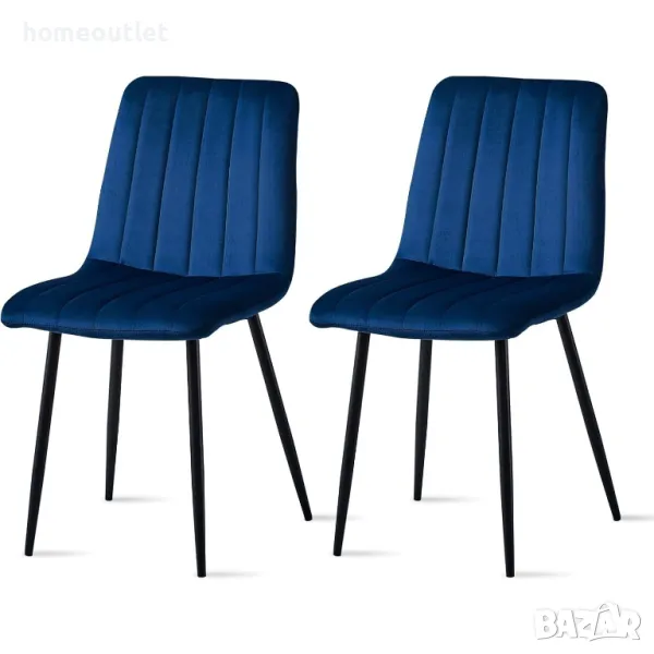 Трапезни столове с дамаска от кадифе ( К-кт от 2 бр. ) C-U-DC-B0214BU, снимка 1