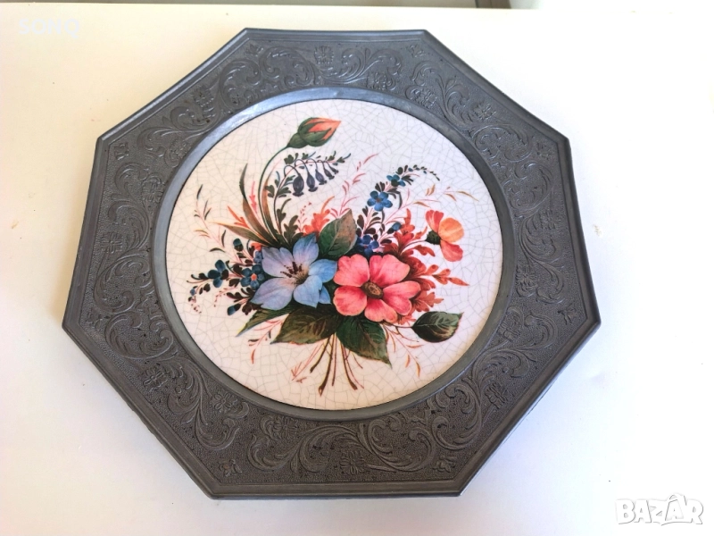 Прекрасна Колекционерска Чиния Калай И Керамика, снимка 1