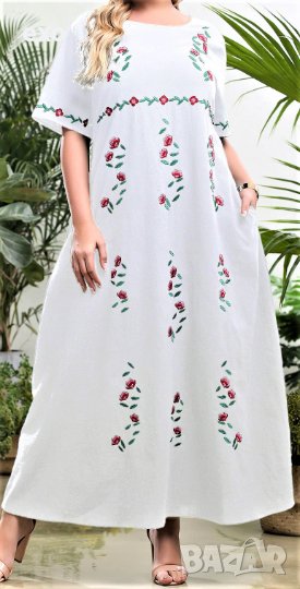 Памучна рокля голям размер. Макси рокля, Рокля с бродерия, снимка 1