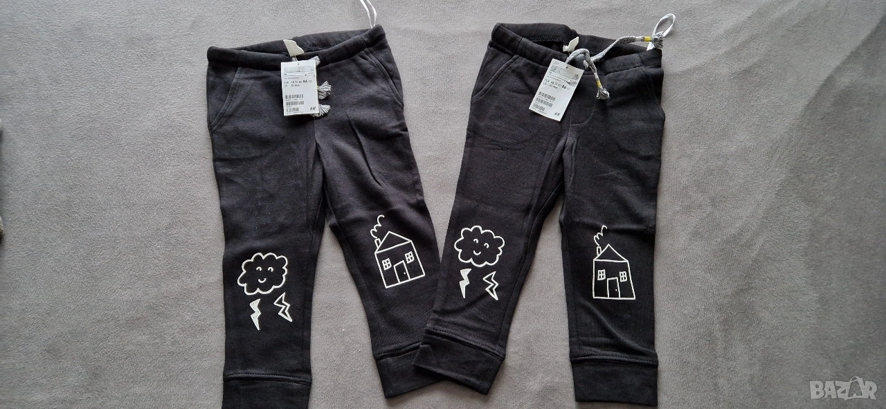 12-18м 86см 2бр Панталон тип клин, черно, памук, нови, с етикет, снимка 1