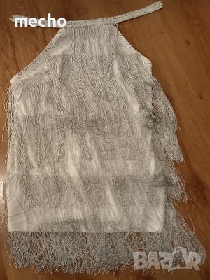 бяла рокля със сребристо - сиви ресни , снимка 1