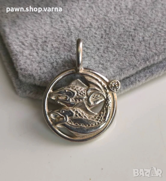 Сребърна висулка „Риби“ с фианит – 925 проба, снимка 1