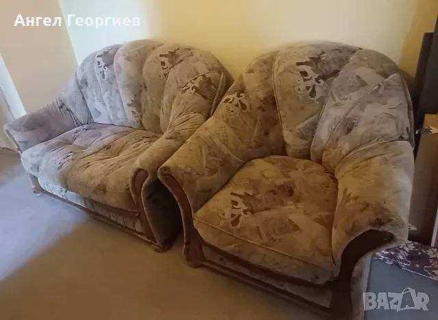 Двуместен диван и фотьойл, снимка 2 - Дивани и мека мебел - 56363656