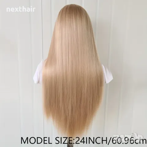 Елегантна права руса перука с дантела 13x4 лейс фронт LACE FRONT, снимка 4 - Аксесоари за коса - 49858346