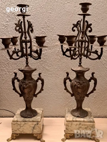 два френски ретро свещника с мраморен пиедестал , снимка 2 - Декорация за дома - 48454332