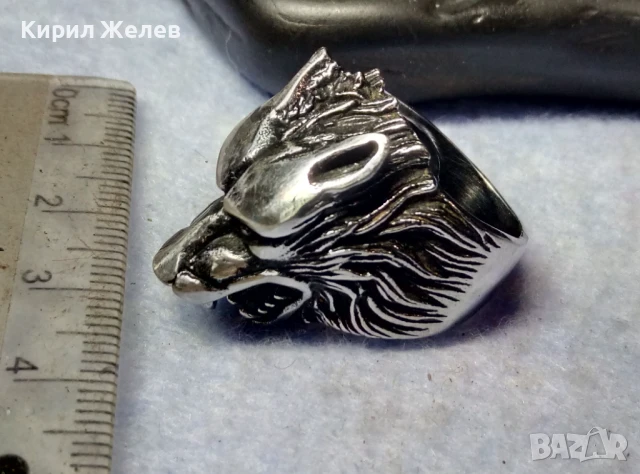 ФИГУРАЛЕН КОЛЕКЦИОНЕРСКИ АРТ ПРЪСТЕН ВЪЛК от НИКЕЛИРАНА БЛАГОРОДНА НЕРЪЖДАЕМА СТОМАНА 25161