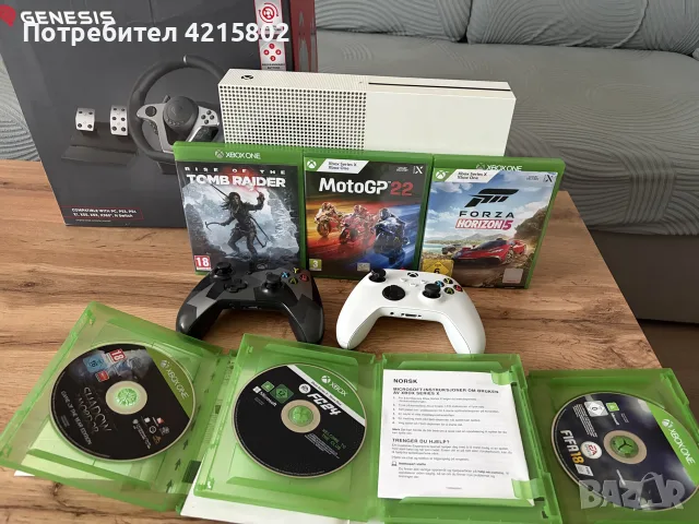 Xbox One S + 2 контролера + 6 игри +волан с педали