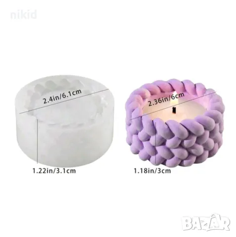 3D кръг кръгла плетена кашпа силиконов молд форма за свещ гипс , снимка 3 - Форми - 50115899