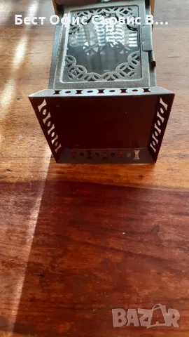 фенер метален ретро антикварен, за свещ кандило и други, метал състарено злато и стъкла, снимка 7 - Антикварни и старинни предмети - 48564853