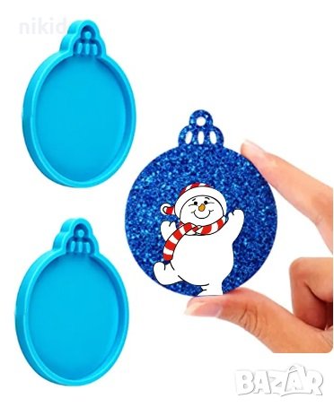 Коледна топка играчка плосък силиконов молд основа форма висулка фондан смола шоколад ключодържател, снимка 3 - Форми - 42127219