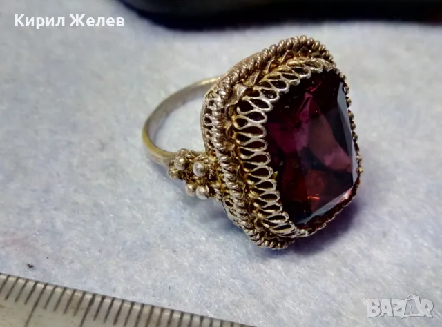 Старинен СКЪПОЦЕНЕН ФИЛИГРАНЕН СРЕБЪРЕН ПРЪСТЕН СРЕБРО 900 с ОГРОМЕН РЪЧНО ФАСЕТИРАН АМЕТИСТ 49916, снимка 10 - Антикварни и старинни предмети - 49294548