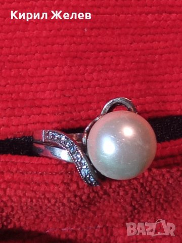 СКЪПОЦЕНЕН БЕЛ ЕПОК СТИЛ СРЕБЪРЕН ПРЪСТЕН РОДИРАНО СРЕБРО 925 с ОГРОМЕН БИСЕР и ЦИРКОНЧЕТА 26838