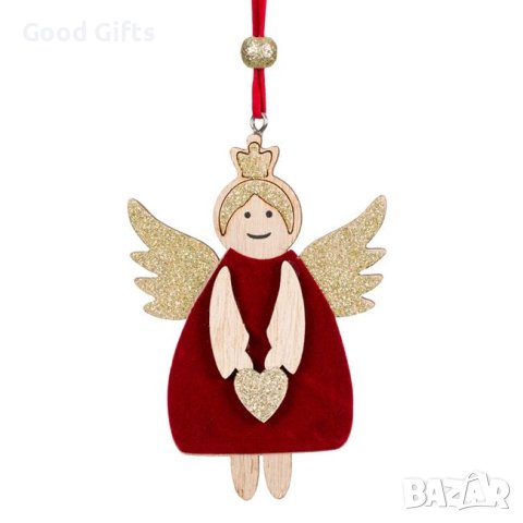 3 броя Дървени коледни висулки за елха, Ангелче, 11см, снимка 2 - Декорация за дома - 42700641