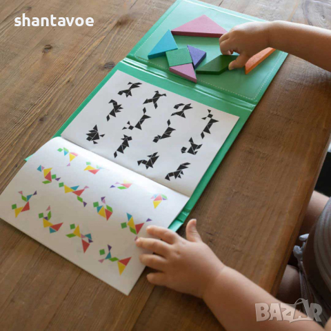 Магнитен танграм Монтесори и книжка с над 100 фигури , снимка 2 - Образователни игри - 44602635