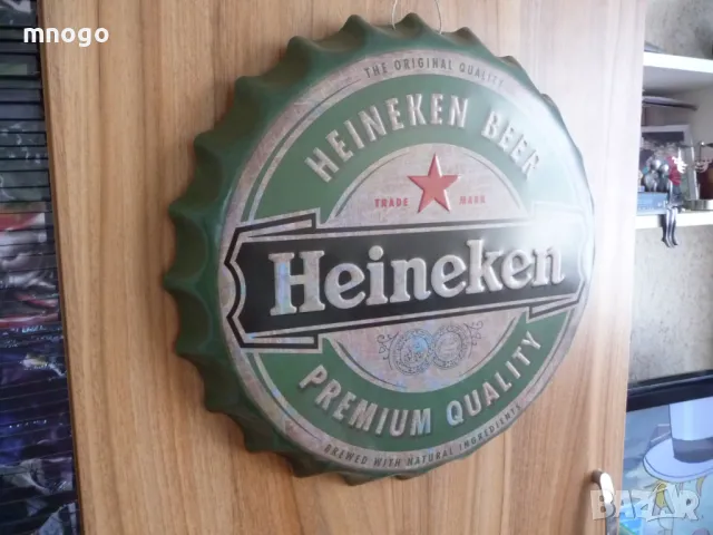 Метална Табела Heineken бира Хайнекен капачка бутилка голяма Премиум, снимка 2 - Рекламни табели - 46985783