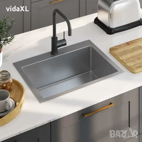 vidaXL Ръчно изработена кухненска мивка, неръждаема стомана, снимка 2 - Мивки - 56147706