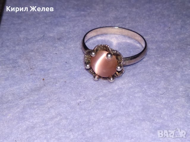 СРЕБЪРЕН АР ДЕКО СТИЛ СКЪПОЦЕНЕН ПРЪСТЕН СРЕБРО 925 с ШЛИФОВАН КАМЪК РОЗОВО КОТЕШКО ОКО 21661, снимка 3 - Пръстени - 41637842