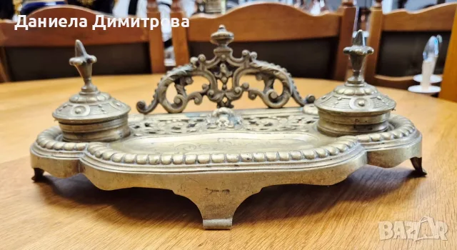 Масивна антикварна двойна мастилница (писалищен прибор), снимка 3 - Антикварни и старинни предмети - 55922250
