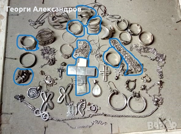 КОЛЕДНА РАЗПРОДАЖБА - Лот СРЕБЪРНИ БИЖУТА 83гр СРЕБРО 925 Пръстен Кръст Обеци Колие Гривна Медальон