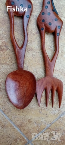 Комплект за салата от червено дърво махагон ръчна изработка, снимка 6 - Декорация за дома - 53019987