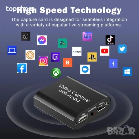 НОВА аудио видео карта за заснемане с микрофон и HDMI изход, 1080p 60fps 4K HDMI, за игри, стрийминг, снимка 3 - Кабели и адаптери - 50575675